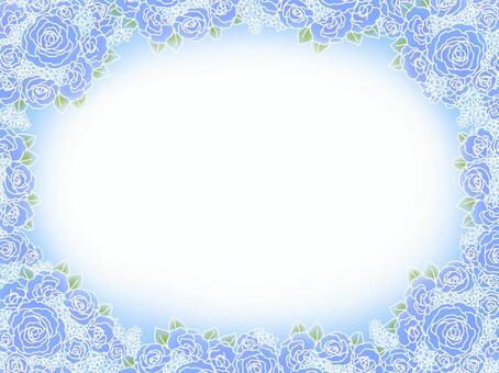 ブルーのバラのフレーム　白ライン バラ,フレーム,ブルー,小花,手描き,素材,かわいい,きれい,イラストのイラスト素材