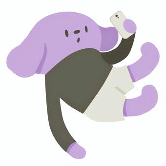 紫色の犬のキャラクター 犬,動物,キャラクター,紫色,スマートフォン,携帯電話,電話,アプリ,デジタル,通信のイラスト素材