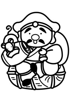 大黒天とネズミ-1c 大黒天,ネズミ,打ち出の小槌,米俵,袋,正月,年賀状,帽子,沓,かわいいのイラスト素材