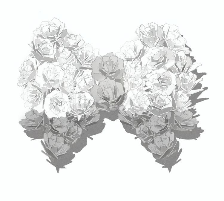 ペパクラ風　バラ　白　リボン　影付き  薔薇,可憐,綺麗のイラスト素材