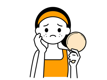 美容・しみ・そばかすで悩む女性01 人物,女性,20代,30代,40代,美容,美肌,スキンケア,シミ,そばかすのイラスト素材