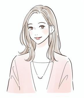 こちらを見て微笑む女性 こちらを見て微笑む女性 人物,女性,考える,きれい,リラックス,笑顔,微笑む,セミロング,おしゃれ,可愛いのイラスト素材