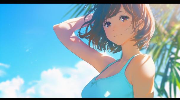 夏空と微笑む少女 夏空と微笑む少女 夏,空,青のイラスト素材