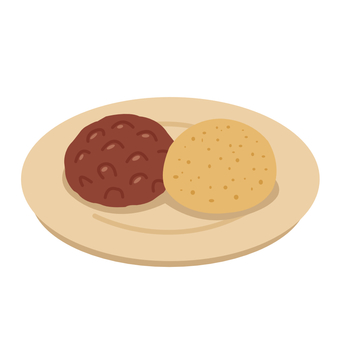 小豆ときなこのおはぎ おはぎ,あずき,あんこ,粒あん,きなこ,和菓子,餅,皿,2個,お盆のイラスト素材