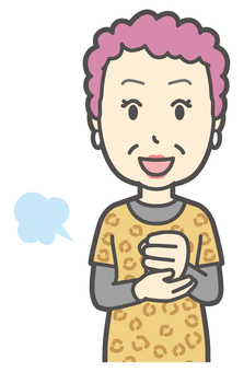  大阪のおばちゃん-043-バスト 納得,おばちゃん,大阪,ヒョウ柄,おばはん,中年,女性,関西,派手,おばさんのイラスト素材