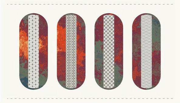 マーブル和柄の秋色縦長バナーセット バナー,縦長,長方形,デザイン,エレメント,流体,リキッド,和柄,麻の葉,紗綾形のイラスト素材