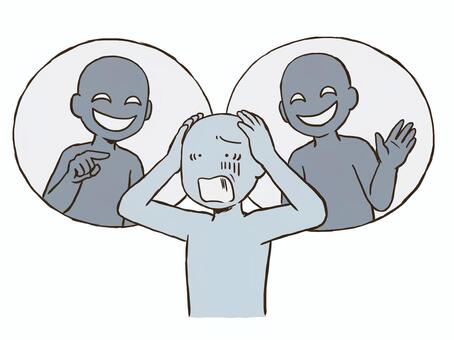 悪口に押しつぶされそうな人のドローイング デッサン,人形,ラフ,ポーズ,悪口,押しつぶされる,ドローイング,ストレス,不安,悩みのイラスト素材