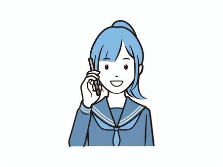 スマホで通話する笑顔のセーラー服女子 電話,スマホ,スマートフォン,通話,話す,学生,セーラー服,学生服,女子,女子高生のイラスト素材