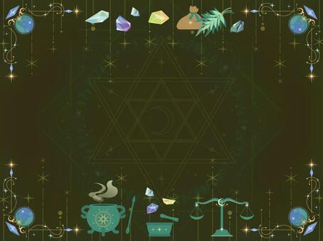 魔法道具フレーム背景10 魔法,魔法道具,ポーション,月,星,石,宝石,薬草,大釜,乳鉢のイラスト素材