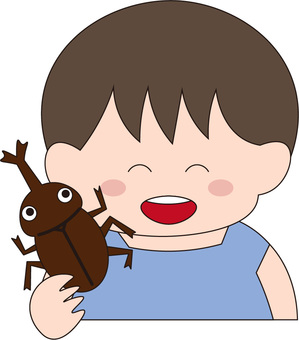 カブトムシ　男の子 カブトムシ,オス,昆虫,虫,夏,夏休み,かわいい,男の子,笑顔,笑うのイラスト素材