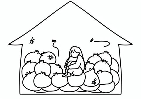 Illustration, garbage house, unclean, female, 
