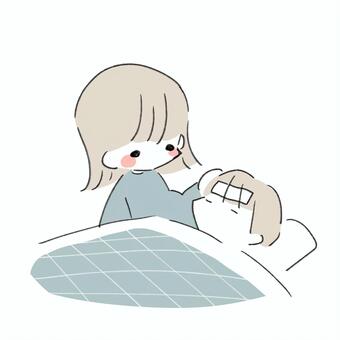 看病をする女性 看病,風邪,女,男,シンプル,ゆるい,かわいい,手描き,こども,母親のイラスト素材