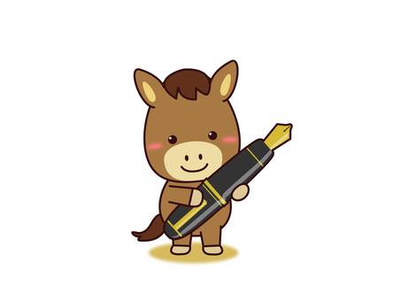 万年筆を持つお馬さん 万年筆を持つお馬さん 馬,午年,干支,万年筆,筆記用具,ペン,文具,挿絵,カットイラスト,ワンポイントのイラスト素材
