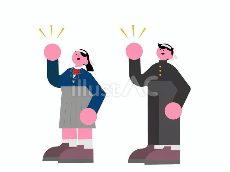 はちまきをしてガッツポーズする男女学生 ハチマキ,ガッツポーズ,やる気のイラスト素材