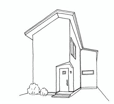 家の外観60（線画） ドア,木,植物,駐車場,装飾,あしらい,素材,会社,家,玄関のイラスト素材