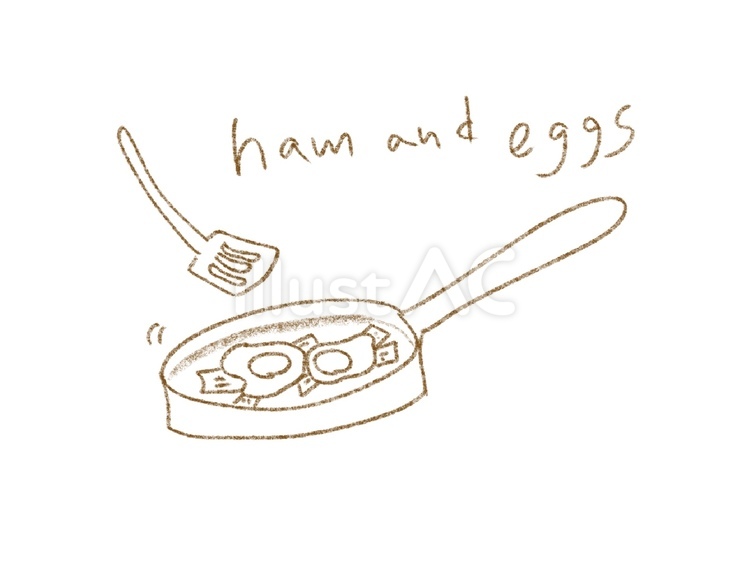 ハムエッグ ハムエッグ,フライパン,料理のイラスト素材