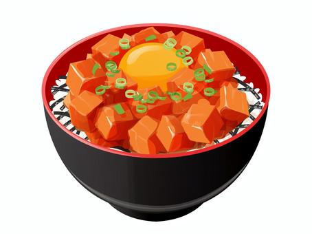 サーモンユッケ丼 ユッケ,サーモン,丼もの,料理,食べ物,卵,ネギ,海苔,ご飯,米のイラスト素材