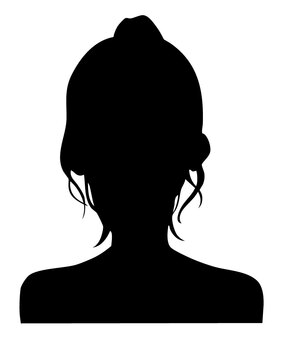 女性シルエット（ポニーテール） シルエット,正面,女性,女,影,上半身,ポニーテール,ロングヘア,髪,髪型のイラスト素材