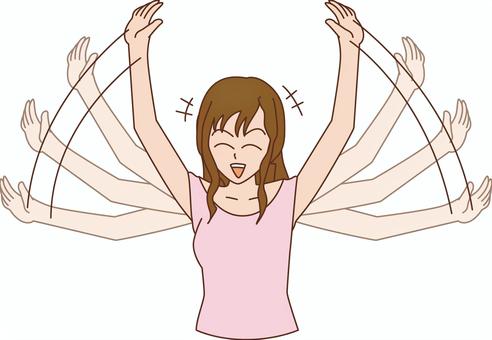 手振る女性 手,振る,喜ぶ,はしゃぐ,楽しい,感情,表情,若い,女性,ロングヘアーのイラスト素材