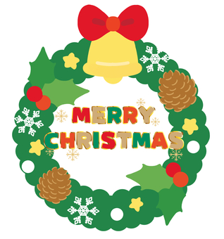 松ぼっくりの可愛いクリスマスリース クリスマス,クリスマスリース,クリスマス素材,ジングルベル,鐘,柊葉っぱ,柊の葉,柊,クリスマスパーティー,エバーグリーンのイラスト素材