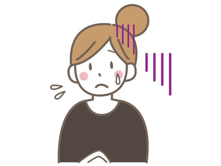 気分の悪い女性 吐き気,気持ち悪い,体調不良,汗,不安,女性,病気,不健康,人物,かわいいのイラスト素材