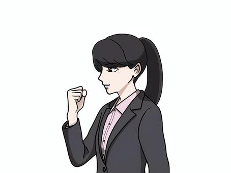 横向き　ガッツポーズするスーツ姿の女性 ガッツポーズ,片手,スーツ,女性,ビジネス,やる気,意気込み,横向き,前向き,成功のイラスト素材