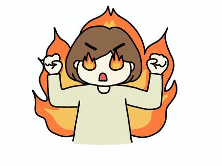 やる気がみなぎって心を燃やす人 女性,拳,炎,やる気,ガッツポーズ,火,強気のイラスト素材