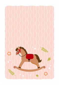 午年の年賀状、おしゃれな北欧風の木馬 年賀状,馬,午,午年,2026,2026年,令和八年,干支,かわいい,おしゃれのイラスト素材