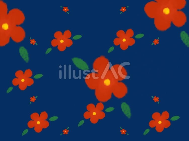 紺色地の赤い花模様／冬の和風背景・年賀状 花,赤,紺のイラスト素材