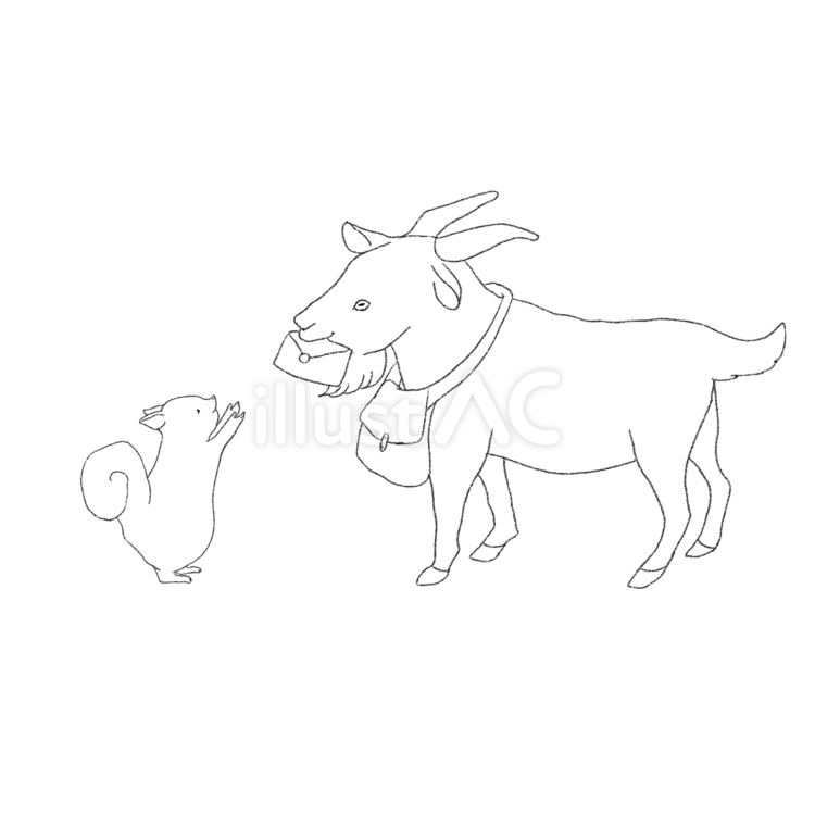 手紙を渡すヤギとリス ヤギ,リス,動物のイラスト素材