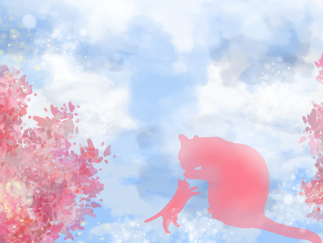 桜と青い空と猫の親子 桜と青い空と猫の親子 桜,花,植物のイラスト素材