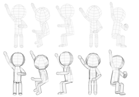 棒人間　ペパクラ風　座って挙手  挙手,質問,賛成,返事,ハイ,答える,人,大丈夫,ハーイ,あいさつのイラスト素材