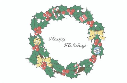 柊のリース 柊,リース,クリスマス,イベント,装飾,飾り,冬,12月,フレーム,リボンのイラスト素材