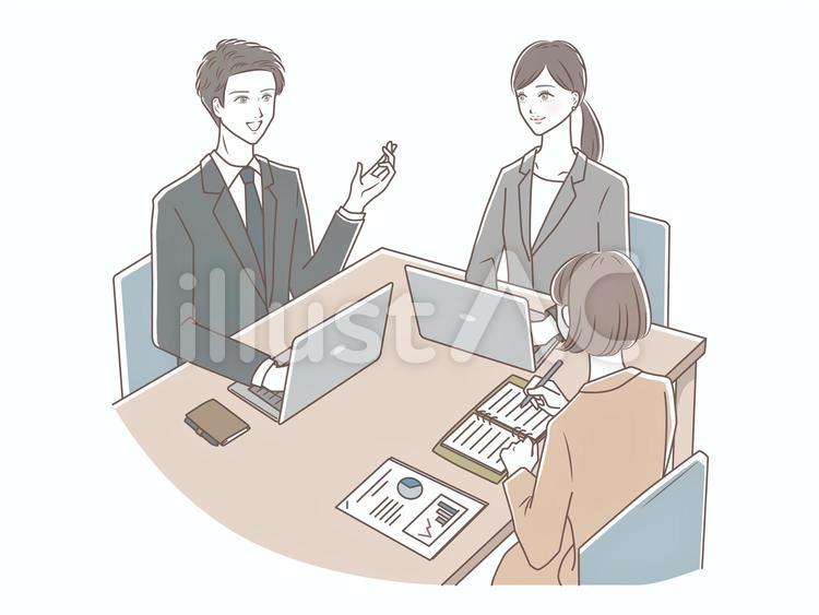 会議をしている男女（スーツ） 会議,ビジネス,打ち合せのイラスト素材
