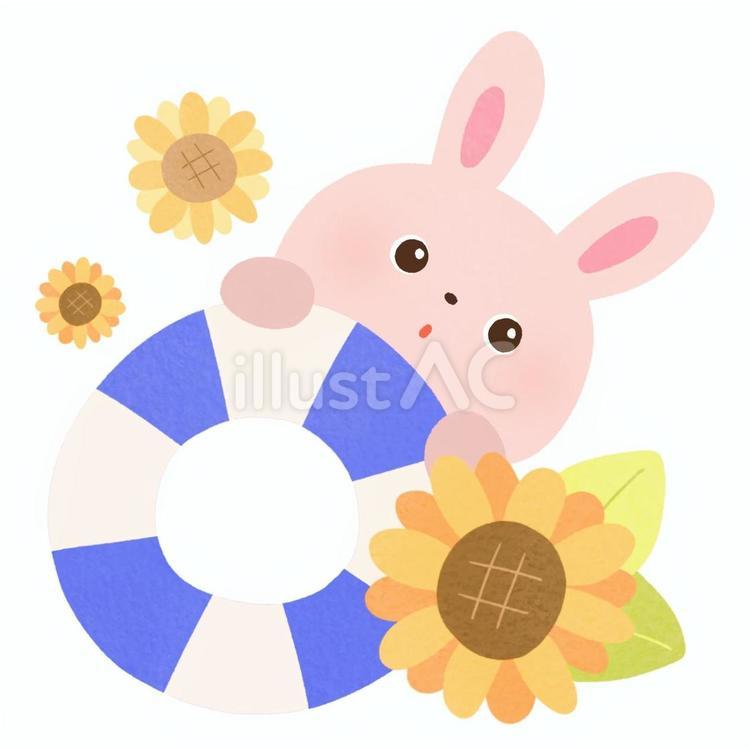 うさぎと浮き輪 うさぎ,浮き輪,夏のイラスト素材