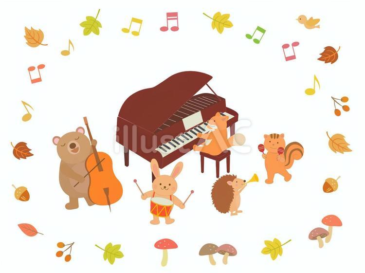 森の音楽会 動物,ピアノ,楽器のイラスト素材