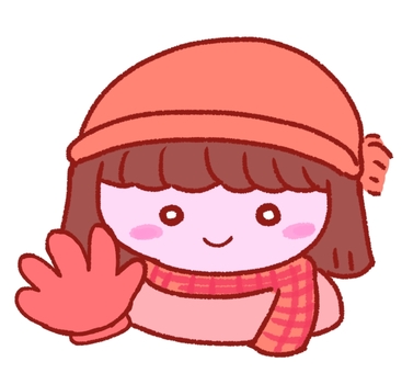 冬　女の子　イラスト 冬,女の子,マフラー,手袋,赤色,ニット帽,かわいい,ゆるかわ,アイコン,ワンポイントのイラスト素材