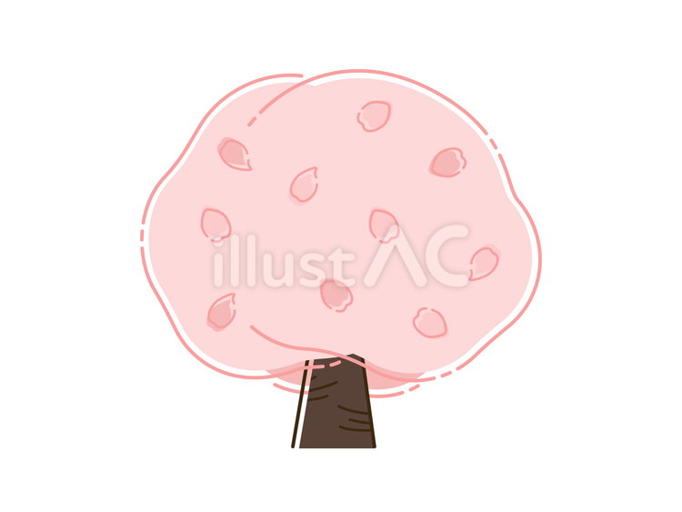 桜＆舞う花びら樹木の線画版ずれ281 桜,木,線画のイラスト素材