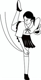ピッチャー女子　 ピッチャー,投げる,野球,スポーツ,高校生,制服,夏服,女子,白黒のイラスト素材