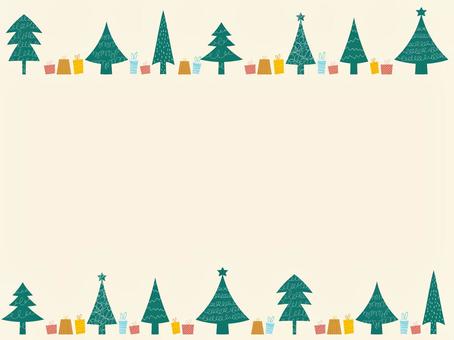 クリスマスツリーとギフトのフレーム1　緑 クリスマス,冬,フレーム,クリスマスツリー,背景,星,キラキラ,テクスチャ,手描き,杉のイラスト素材