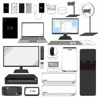 電化製品やPC機器 電化製品,セット,スマホ,スマートフォン,pc,パソコン,家電,ライト,スマホスタンド,スマホライトのイラスト素材