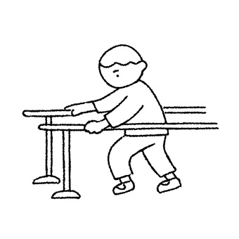 手描きのリハビリをする人_歩行訓練_白黒 リハビリ,歩行訓練,介護,介護予防,高齢者,介護施設,デイサービス,加齢,トレーニング,理学療法のイラスト素材