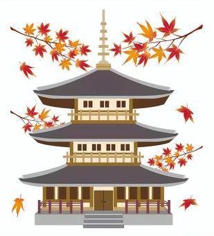 秋の三重塔_25 紅葉,秋,三重塔,9月,10月,11月,アイコン,イラスト,シンプル,もみじのイラスト素材