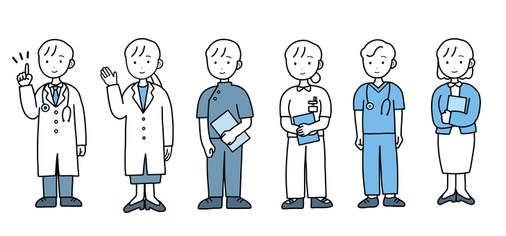 シンプル医療従事者セット シンプル,医療従事者,人,女,男,医師,医者,看護師,看護婦,整体師のイラスト素材