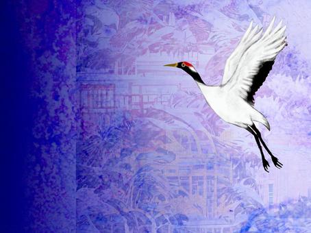 A flying red-crowned crane on a vintage purple background, JPG A flying red-crowned crane on a vintage purple background, crane, red-crowned crane, bird, JPG