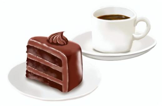 チョコレートケーキとコーヒーのイラスト① チョコレート,ケーキ,コーヒー,喫茶,カフェ,おやつ,甘い,美味しい,スイーツ,イラストのイラスト素材