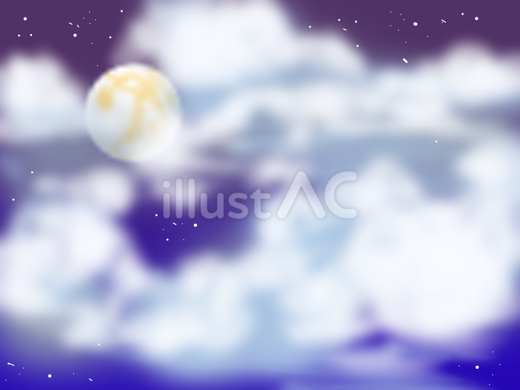 月夜のイラスト(月に叢雲花に風 夜空,星,満月のイラスト素材
