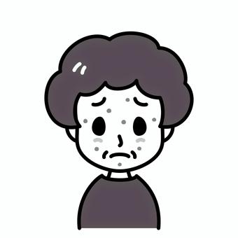 シニア女性　発疹　白黒 発疹,顔,白黒,高齢者,湿疹,水疱瘡,病気,症状,皮膚疾患,アレルギーのイラスト素材