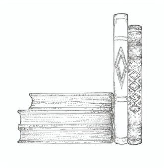 洋書をイメージした手描きイラスト 洋書をイメージした手描きイラスト 本,重なる,背表紙,複数,手描き,リアル,モノクロ,挿絵,白バック,線画のイラスト素材