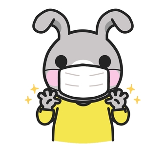 洗った手をみせるマスクをしたウサギ ウサギ,保健だより,マスク,手洗い,病院,小児科,耳鼻科,手洗い指導,てあらい,清潔のイラスト素材